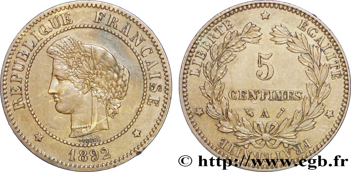 5 centimes Cérès 1892 Paris F.118/34 TTB48 