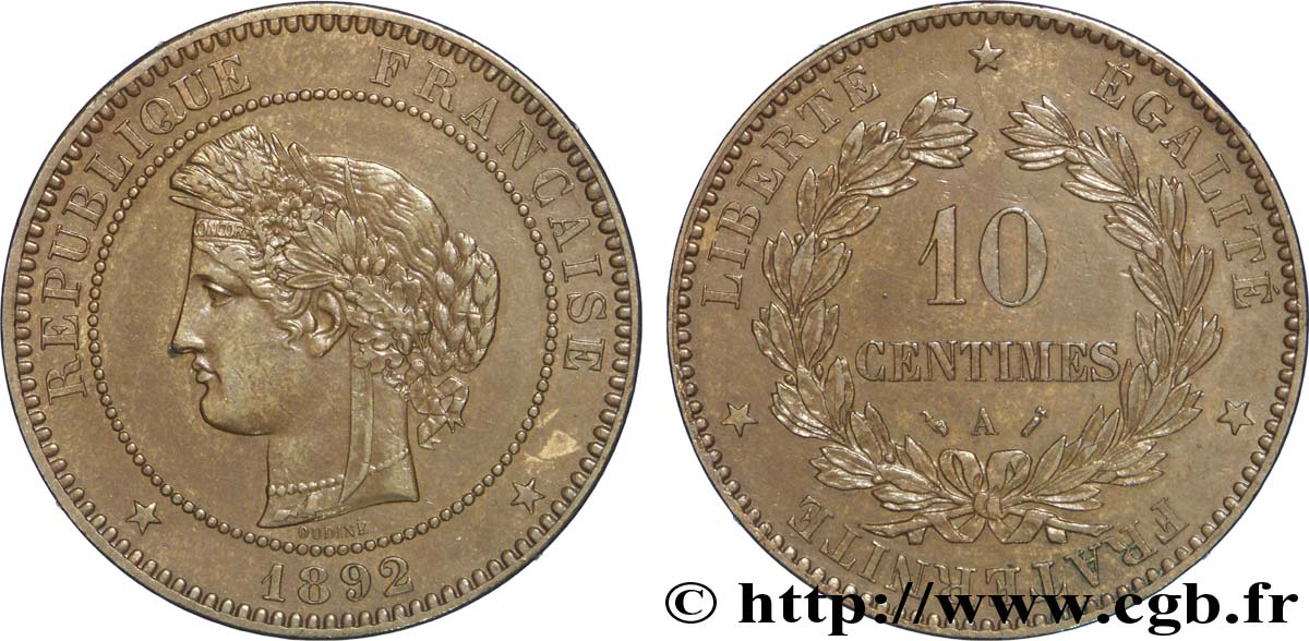 10 centimes Cérès 1892 Paris F.135/37 TTB54 