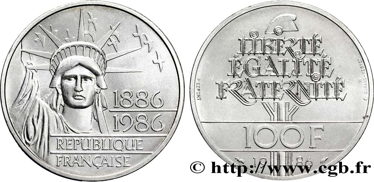 Piéfort Brillant Universel de 100 francs Liberté (Statue de la) 1986 Pessac F.454/2P SPL63 