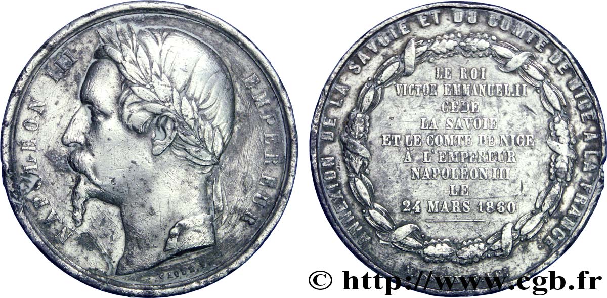 Médaille Pb 51, Annexion de la Savoie et du Comté de Nice à la France 1860 -  TB 