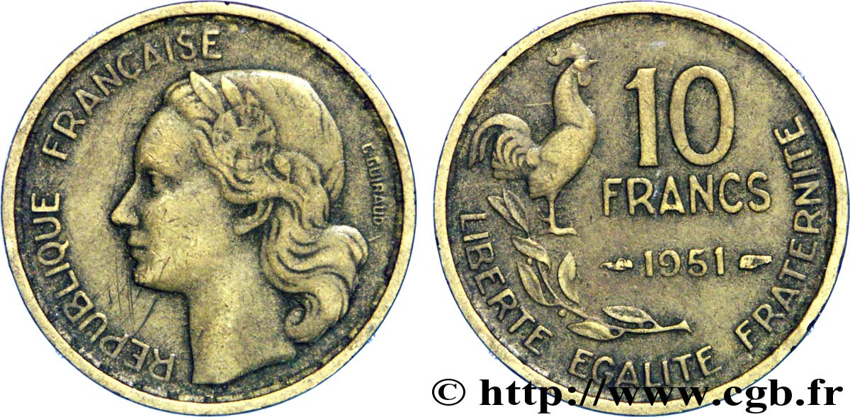 10 francs Guiraud 1951  F.363/4 TTB50 