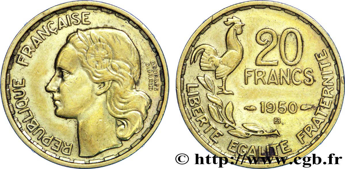 20 francs Georges Guiraud 1950 Beaumont-Le-Roger F.401/2 TTB 