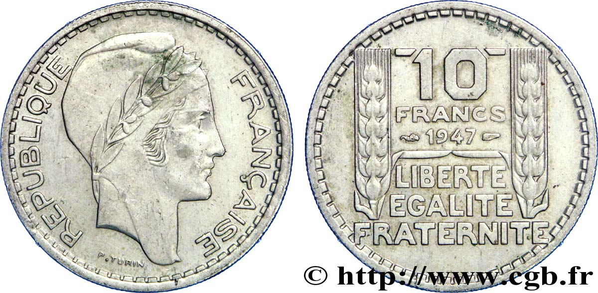 10 francs Turin, petite tête 1947  F.362/1 AU50 