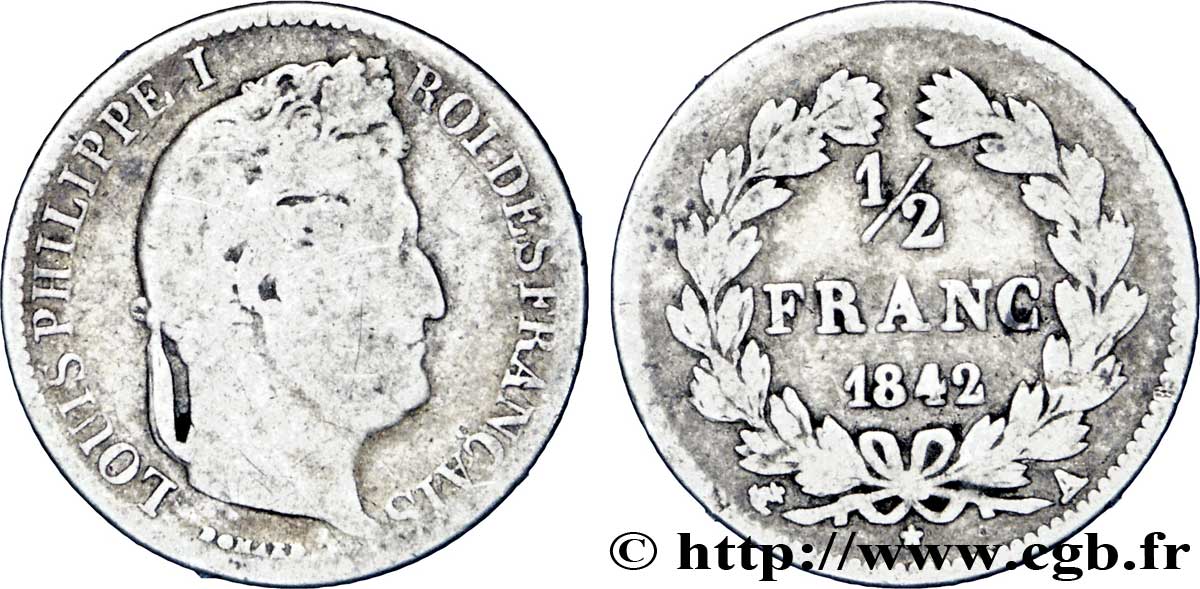 1/2 franc Louis-Philippe 1842 Paris F.182/94 VG10 