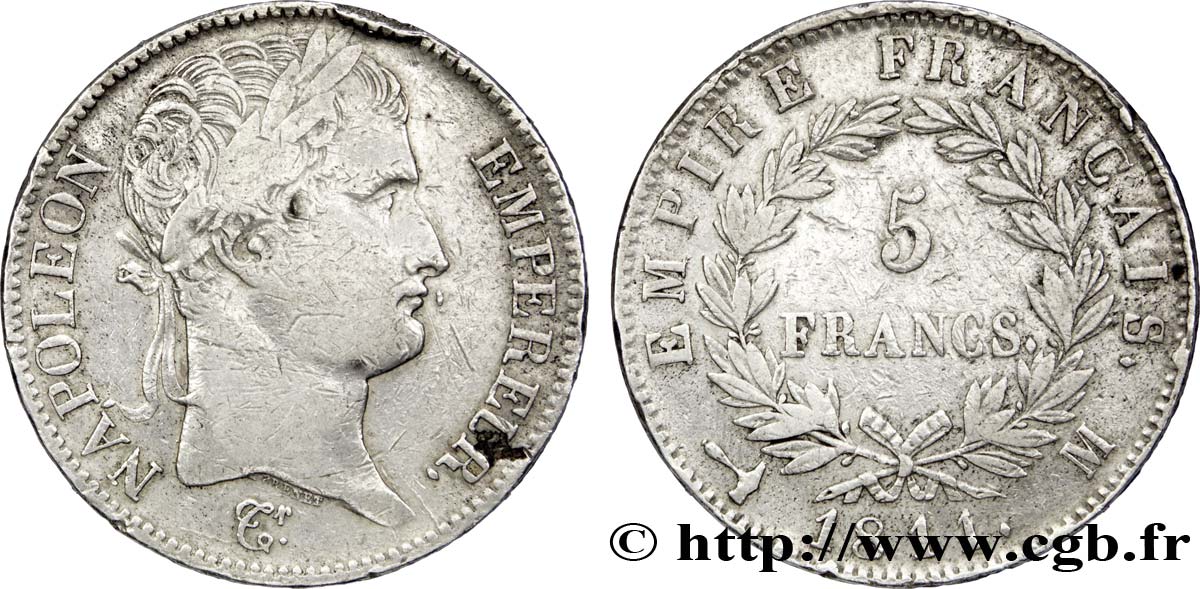 5 francs Napoléon Empereur, Empire français 1811 Toulouse F.307/35 TTB42 