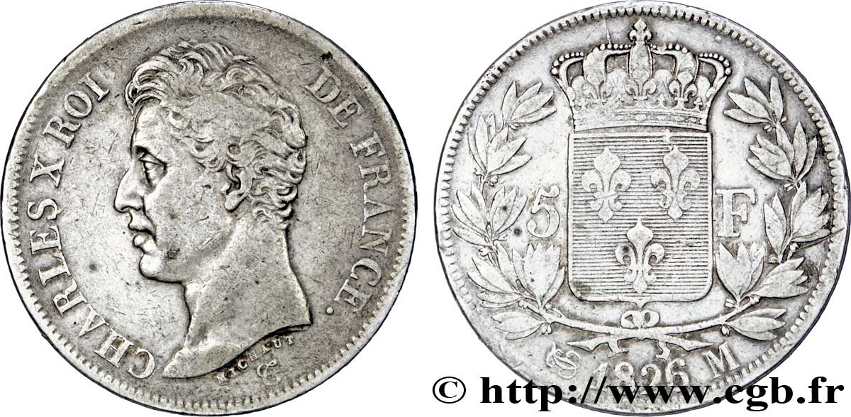 5 francs Charles X, 1er type 1826 Toulouse F.310/23 TB30 