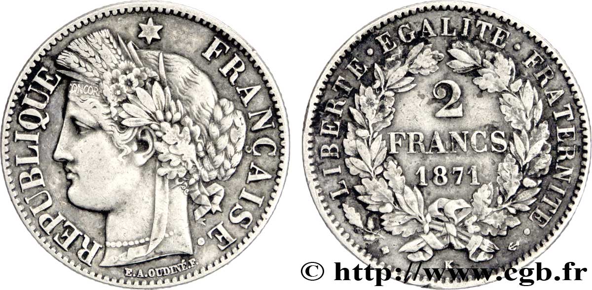 2 francs Cérès, avec légende 1871 Bordeaux F.265/7 MBC50 