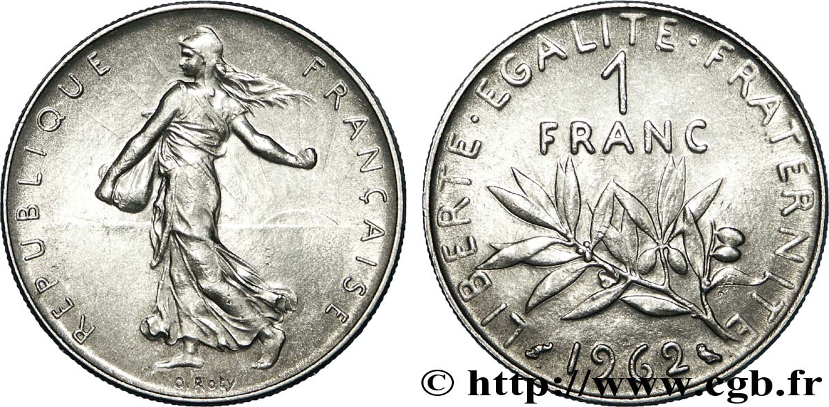 1 franc Semeuse, nickel 1962 Paris F.226/7 EBC55 