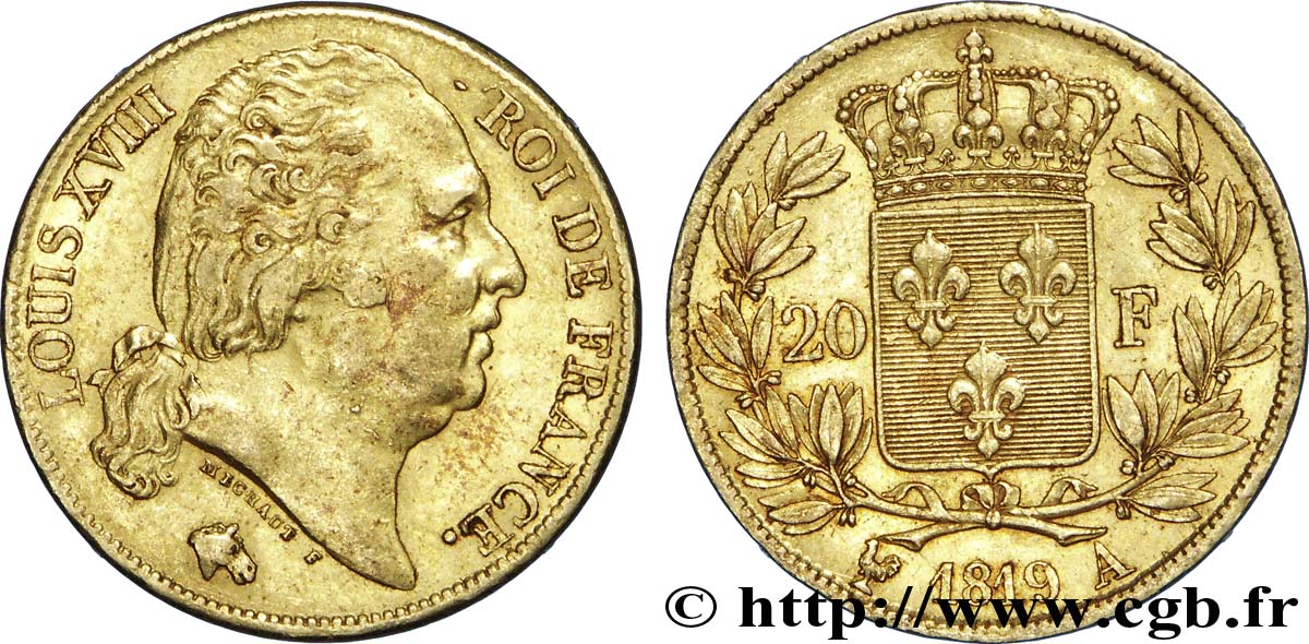20 francs or Louis XVIII, tête nue 1819 Paris F.519/15 XF48 