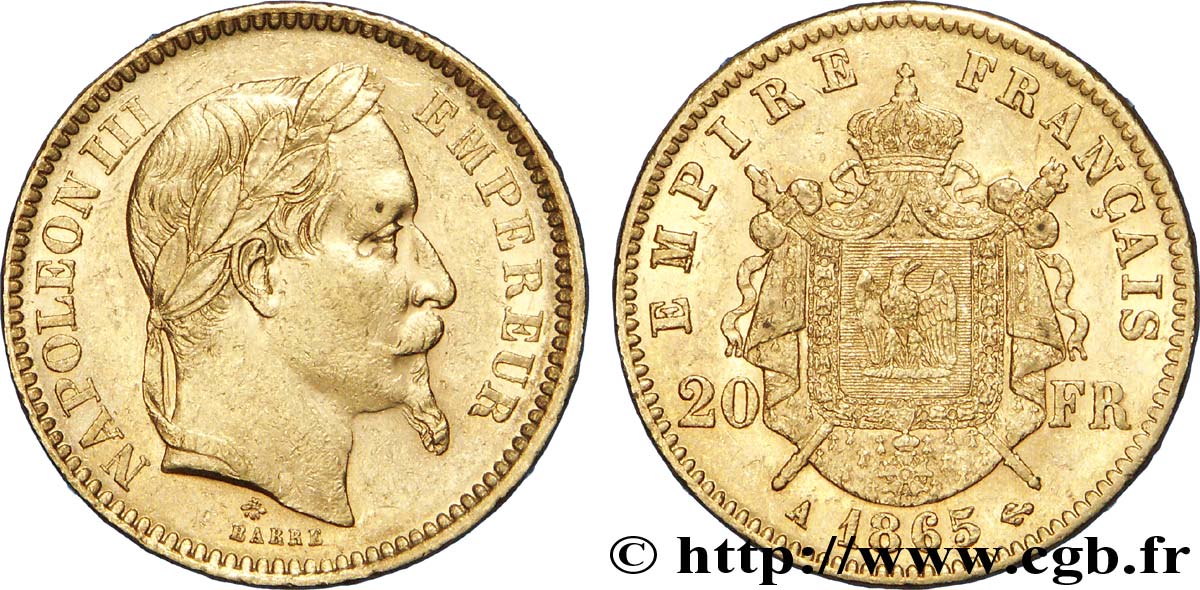 20 francs or Napoléon III, tête laurée 1865 Paris F.532/11 TTB52 