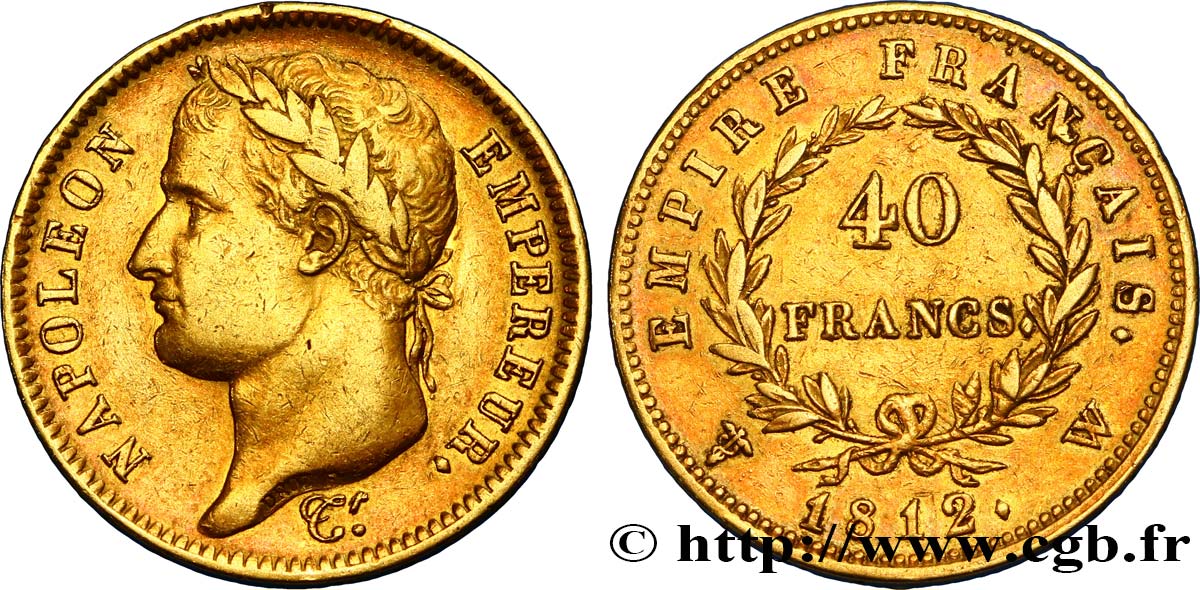 40 francs or Napoléon Ier tête laurée, Empire français 1812 Lille F.541/10 XF45 