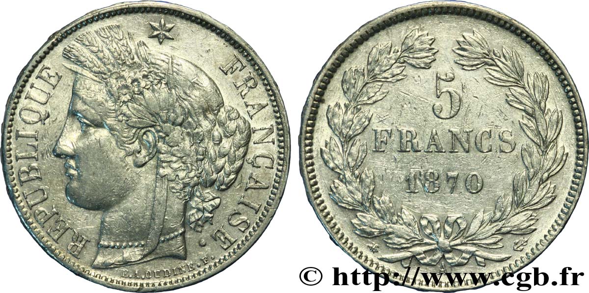 5 francs Cérès, sans légende 1870 Paris F.332/1 TTB50