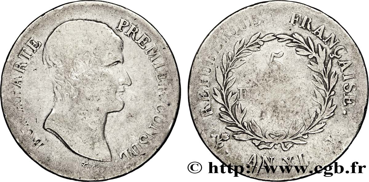 5 francs Bonaparte Premier Consul 1803 Bayonne F.301/5 SGE10
