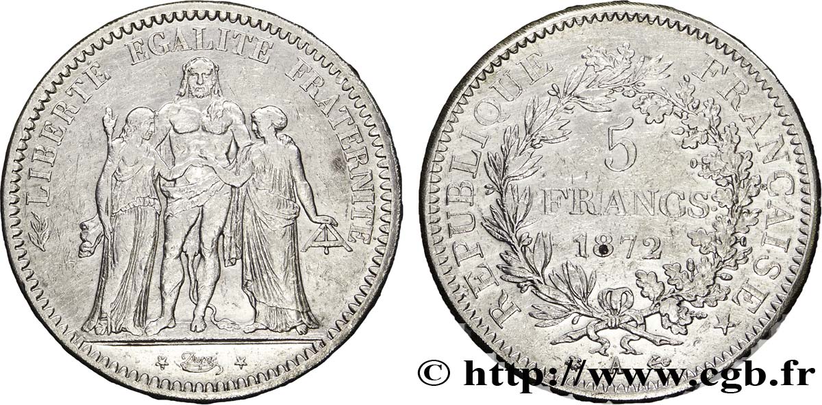 5 francs Hercule 1872 Paris F.334/7 TTB45 