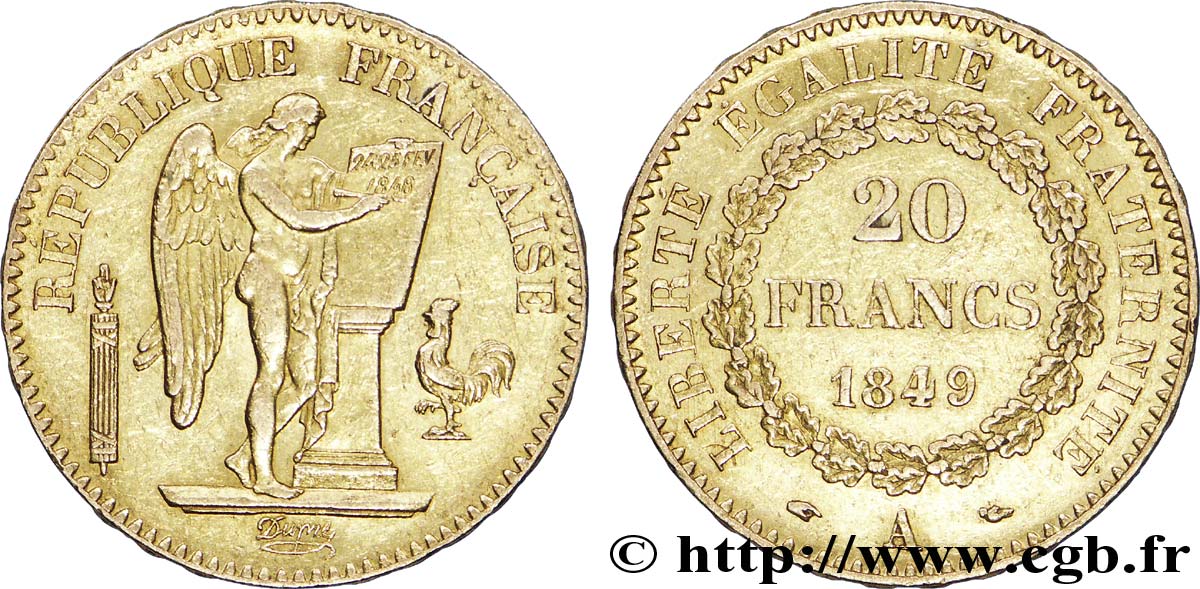 20 francs or Génie, IIe République 1849 Paris F.528/2 XF48 