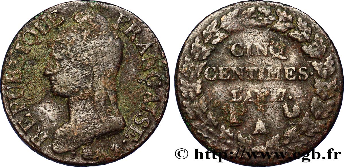 Cinq centimes Dupré, grand module 1799 Paris/Orléans F.115/57 TB15