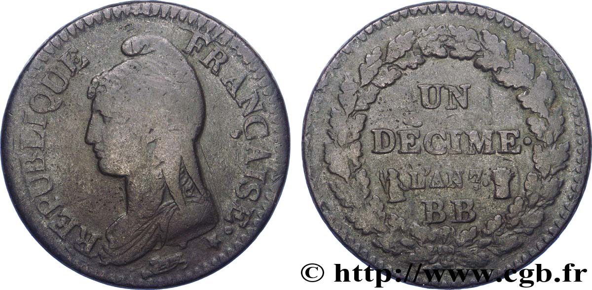 Un décime Dupré, grand module, ÉÉ 1799 Strasbourg F.129/37 TB35