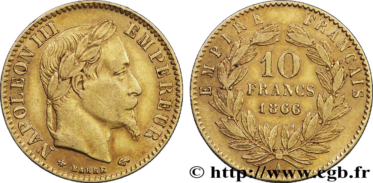 10 francs or Napoléon III, tête laurée, type définitif à grand 10 1866 Paris F.507A/12 TTB48 