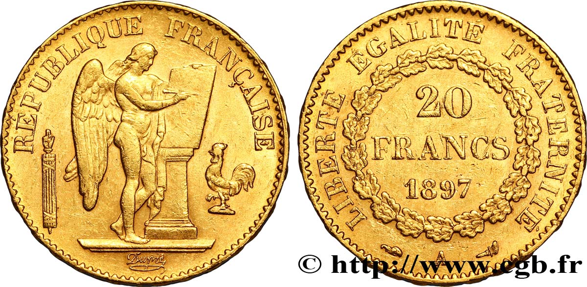 20 francs or Génie, Troisième République 1897 Paris F.533/22 AU50 