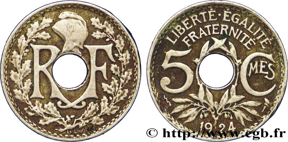 5 centimes Lindauer, petit module 1924 Poissy F.122/9 XF45 