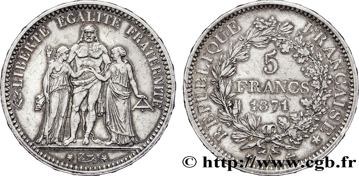 5 francs Hercule 1871 Paris F.334/2 TTB+ 