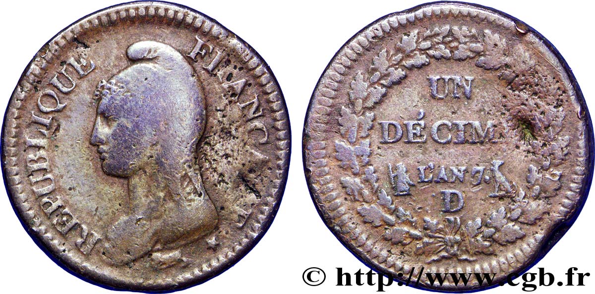 Un décime Dupré, grand module 1799 Lyon F.129/41 TB18
