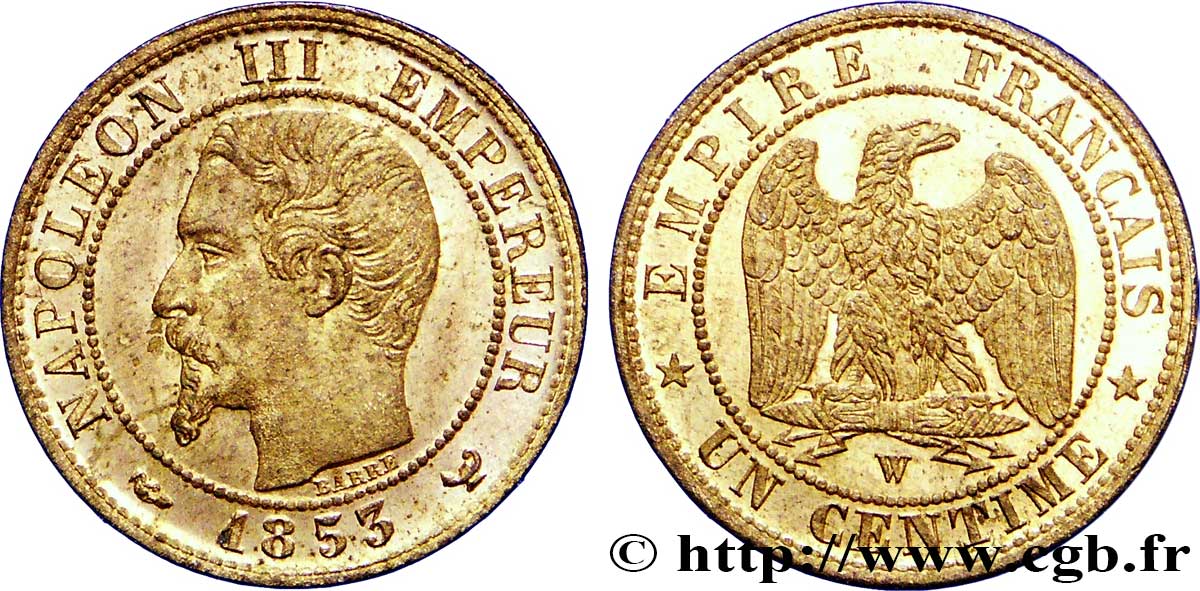 Un centime Napoléon III, tête nue 1853 Lille F.102/8 SPL63 