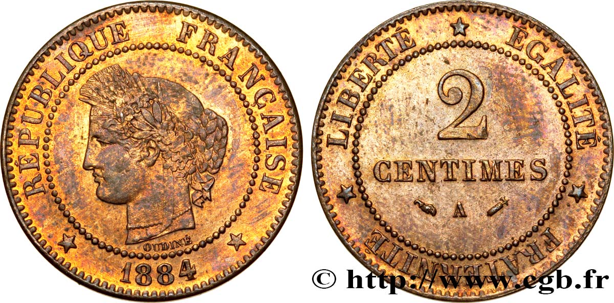 2 centimes Cérès 1884 Paris F.109/9 EBC58 