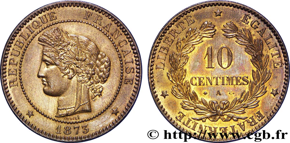 10 centimes Cérès 1873 Paris F.135/10 SUP60 