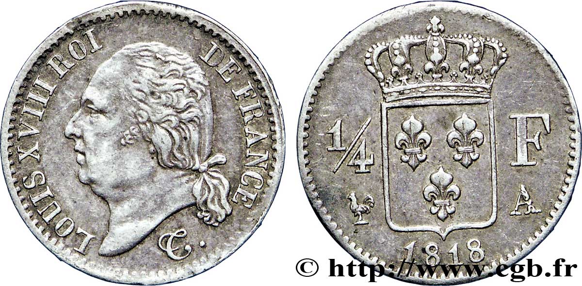 1/4 franc Louis XVIII 1818 Paris F.163/12 TTB48 