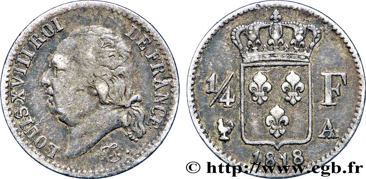 1/4 franc Louis XVIII 1818 Paris F.163/12 TB25 