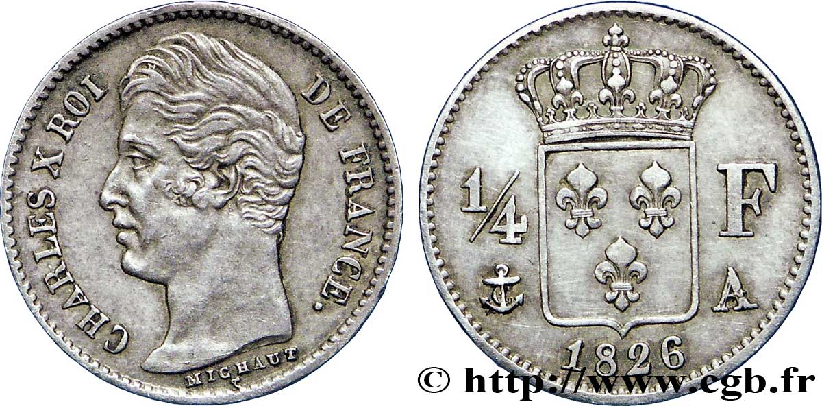 1/4 franc Charles X 1826 Paris F.164/2 TTB48