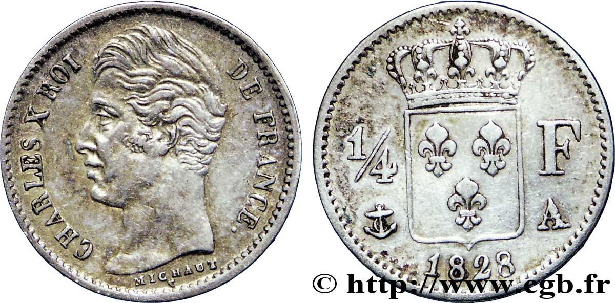 1/4 franc Charles X 1828 Paris F.164/18 TTB50