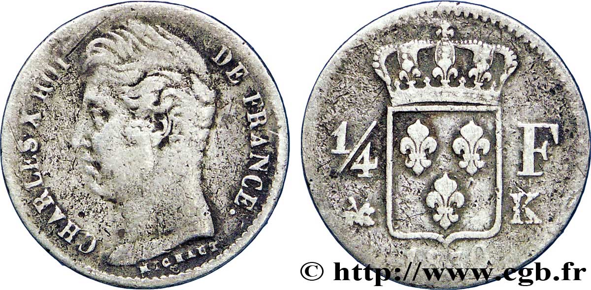 1/4 franc Charles X 1830 Bordeaux F.164/40 TB18