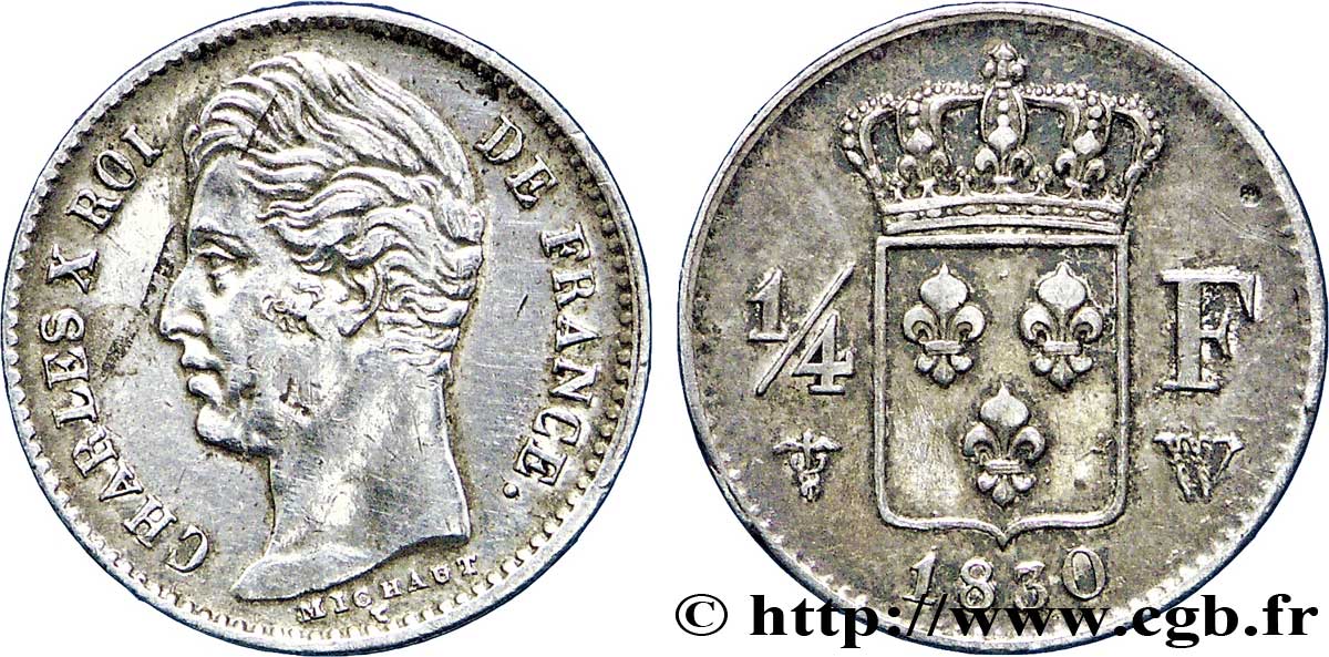 1/4 franc Charles X 1830 Lille F.164/42 AU52 