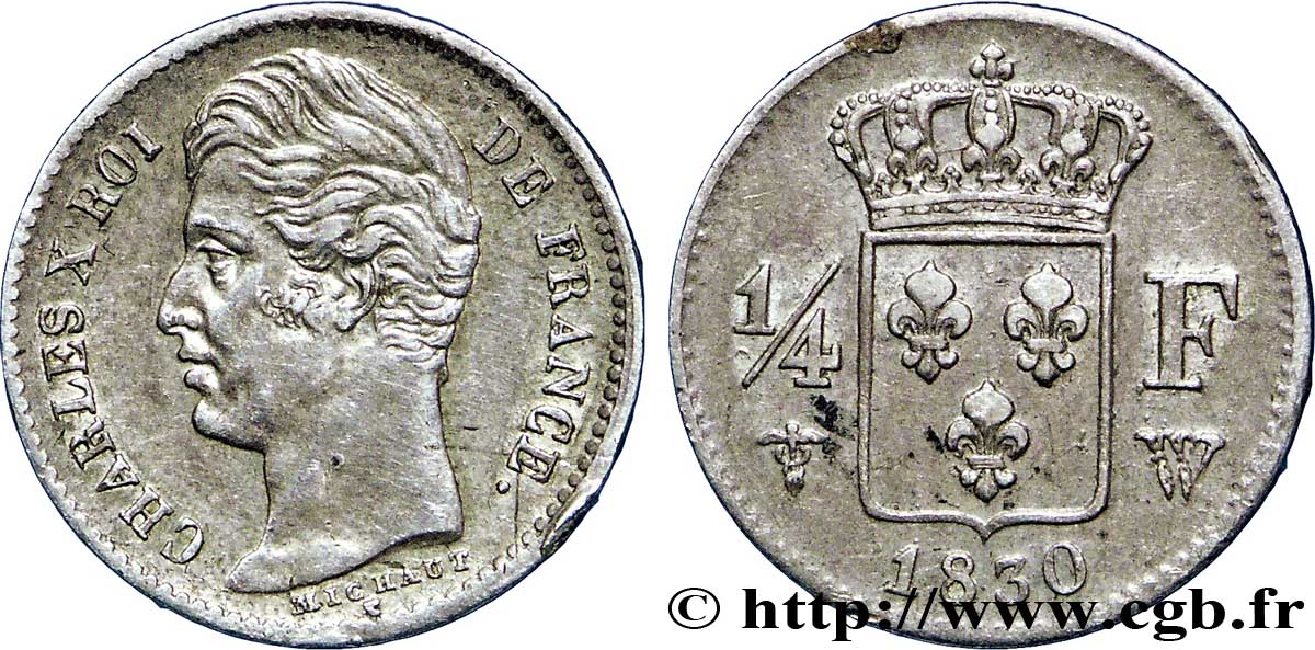 1/4 franc Charles X 1830 Lille F.164/42 XF48 