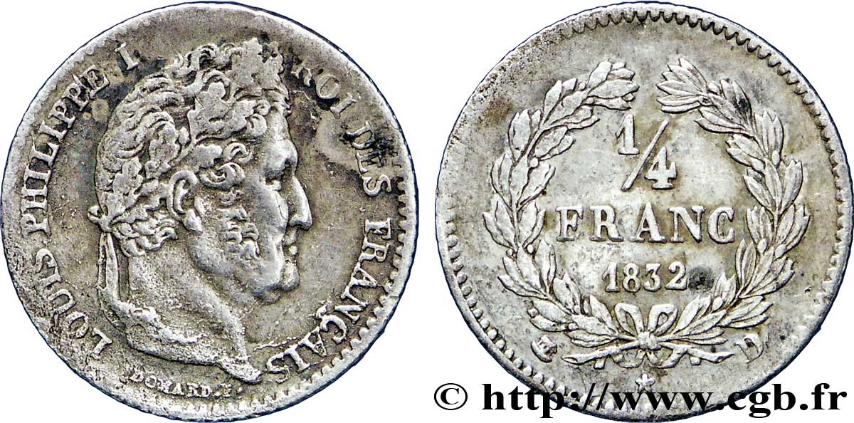 1/4 franc Louis-Philippe 1832 Lyon F.166/18 TTB45 