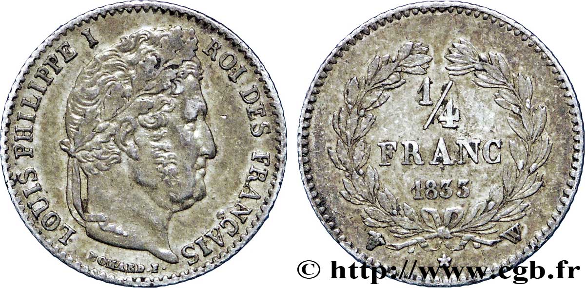 1/4 franc Louis-Philippe 1833 Lille F.166/36 XF48 