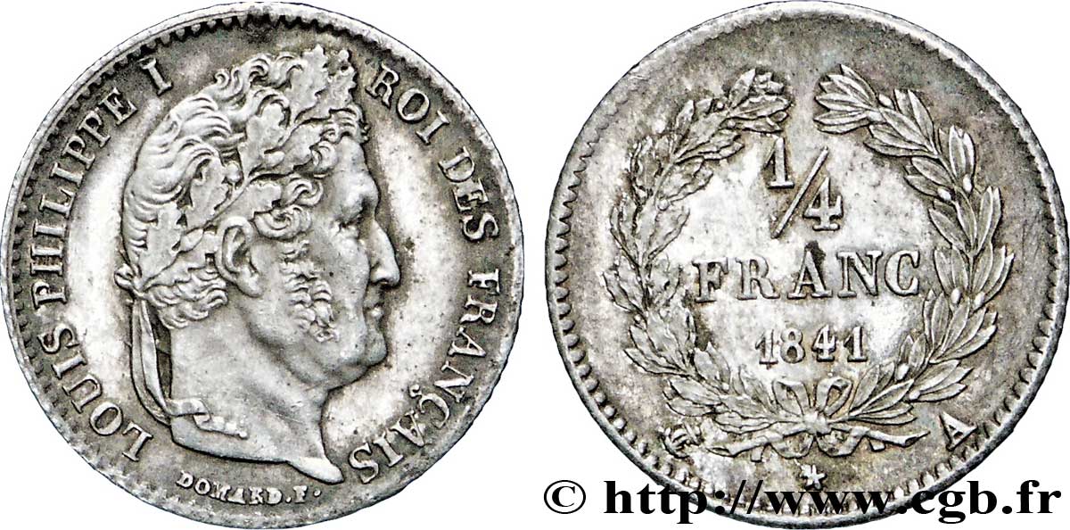 1/4 franc Louis-Philippe 1841 Paris F.166/85 AU58 