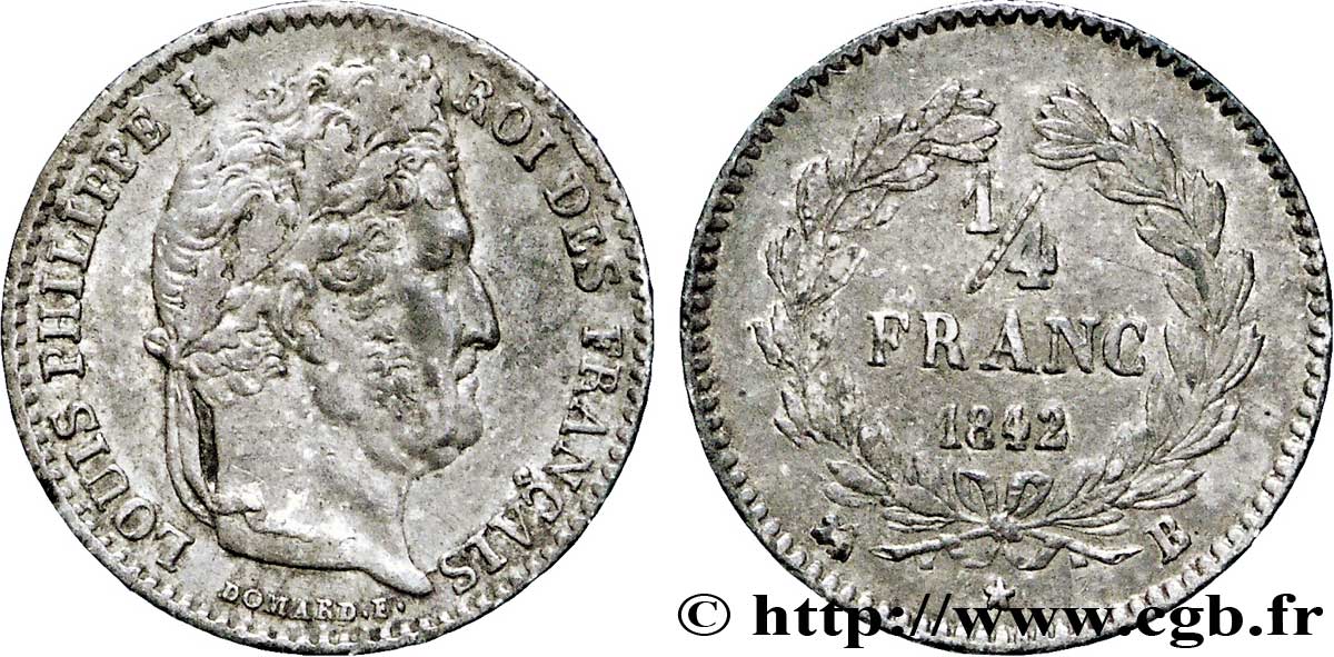 1/4 franc Louis-Philippe 1842 Rouen F.166/90 AU50 