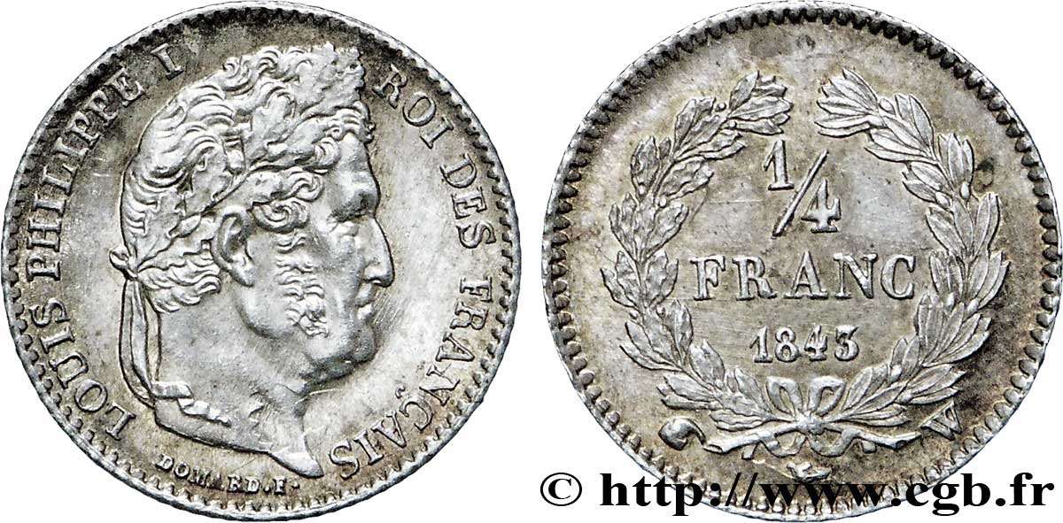 1/4 franc Louis-Philippe 1843 Lille F.166/96 fST63 