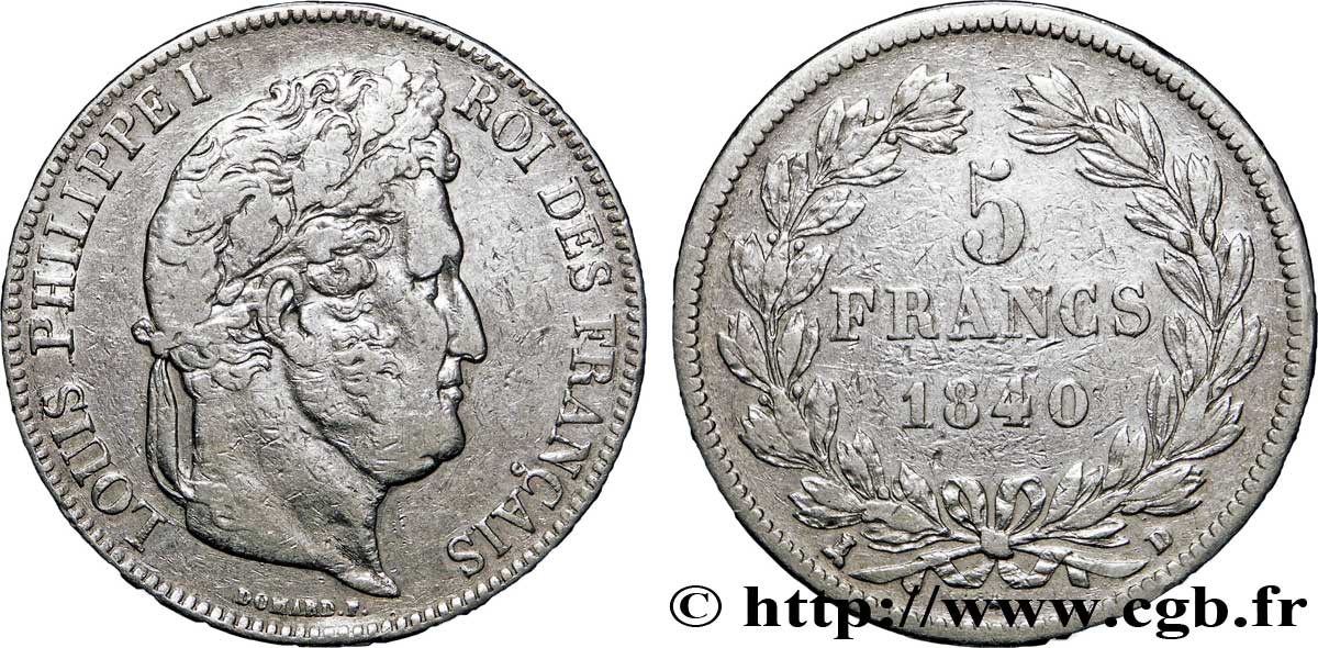 5 francs IIe type Domard 1840 Lyon F.324/86 S30 