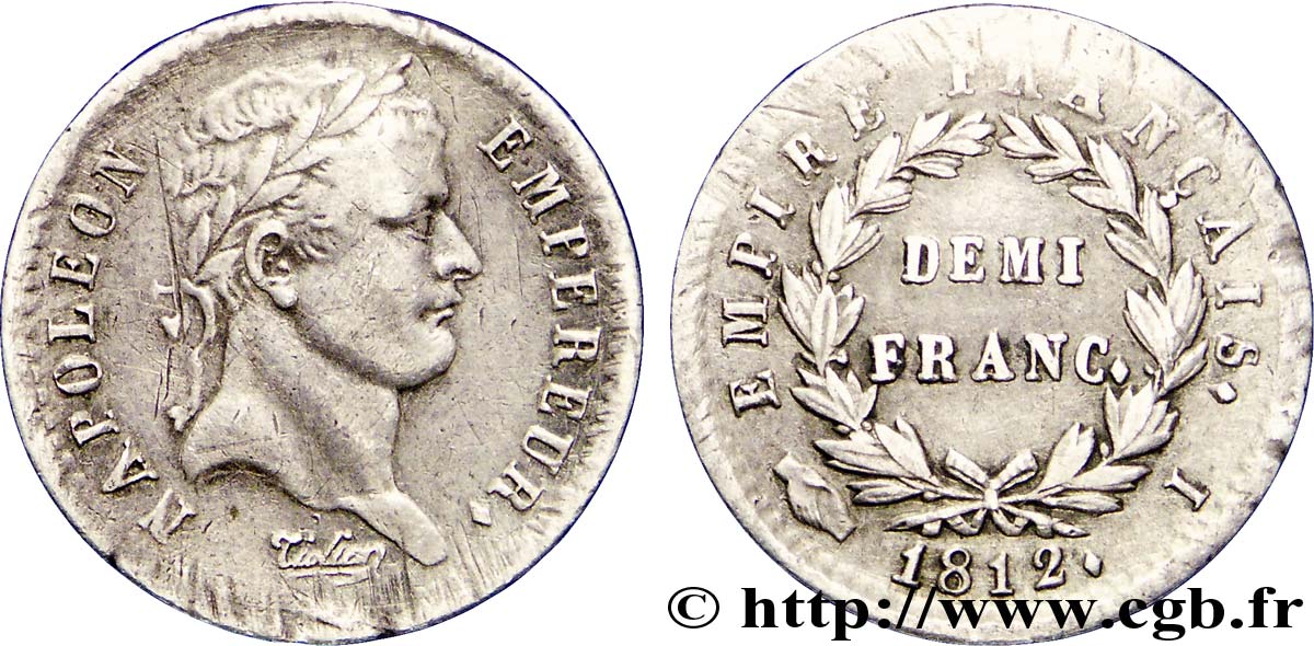 Demi-franc Napoléon Ier tête laurée, Empire français 1812 Limoges F.178/39 BB42 