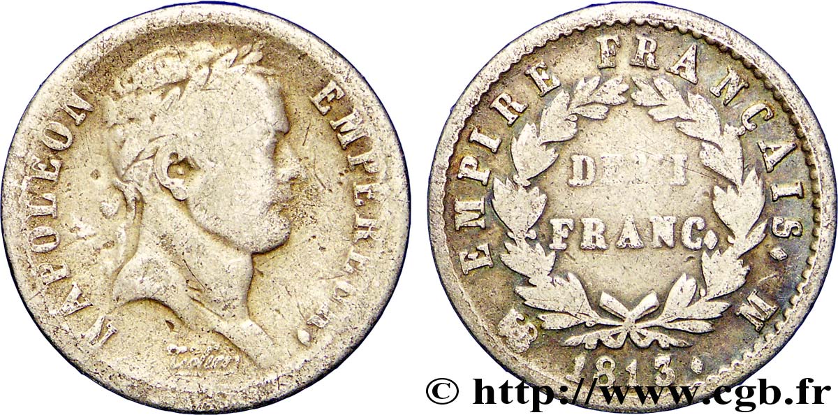 Demi-franc Napoléon Ier tête laurée, Empire français 1813 Toulouse F.178/57 B12 