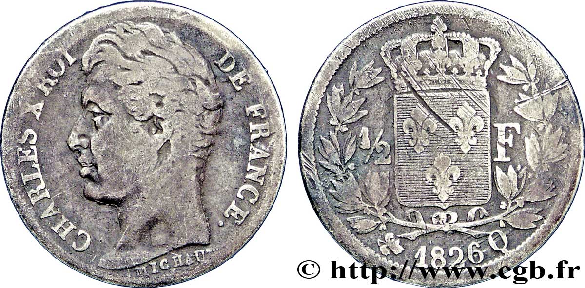 1/2 franc Charles X 1826 Perpignan F.180/11 F13 