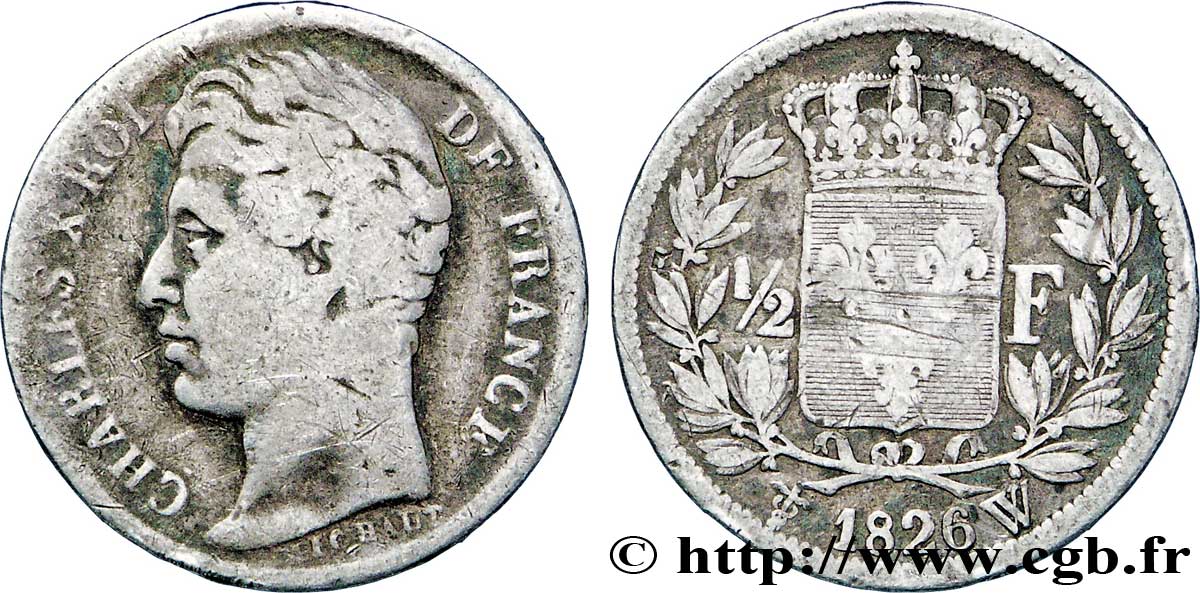 1/2 franc Charles X 1826 Lille F.180/12 B12 