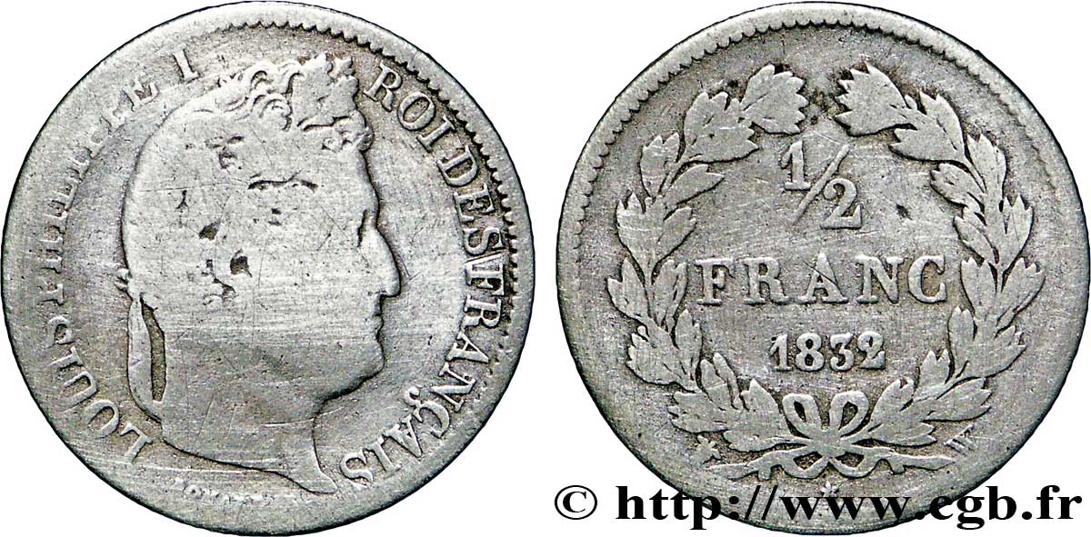 1/2 franc Louis-Philippe 1832 Lille F.182/28 VG8 