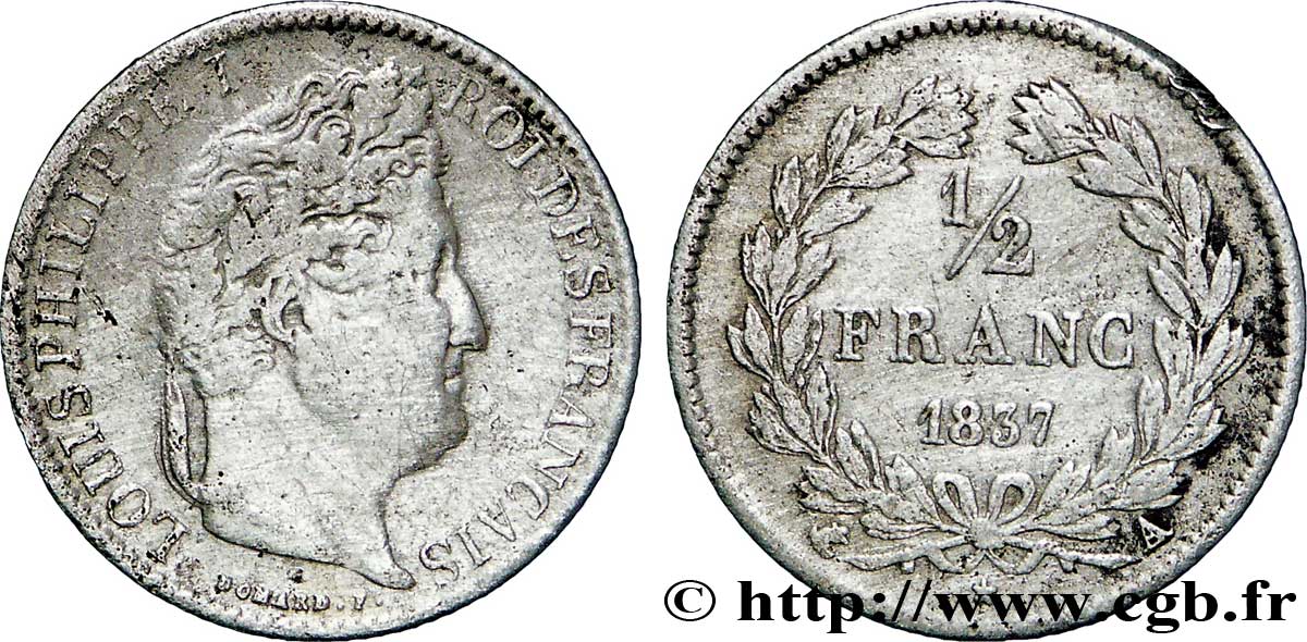 1/2 franc Louis-Philippe 1837 Paris F.182/67 TB30 