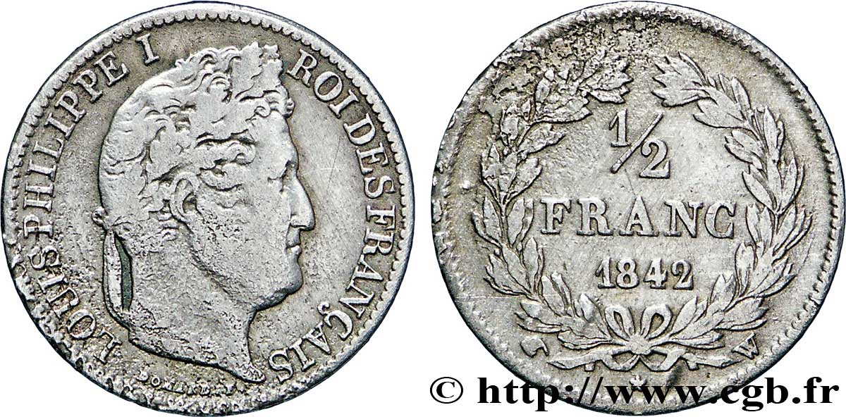 1/2 franc Louis-Philippe 1842 Lille F.182/98 TB30 