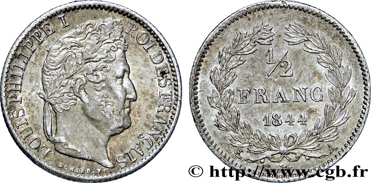1/2 franc Louis-Philippe 1844 Paris F.182/103 AU52 